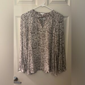 J Jill Lightweight Modal Printed Peasant Blouse, Beige, Gray, Size S